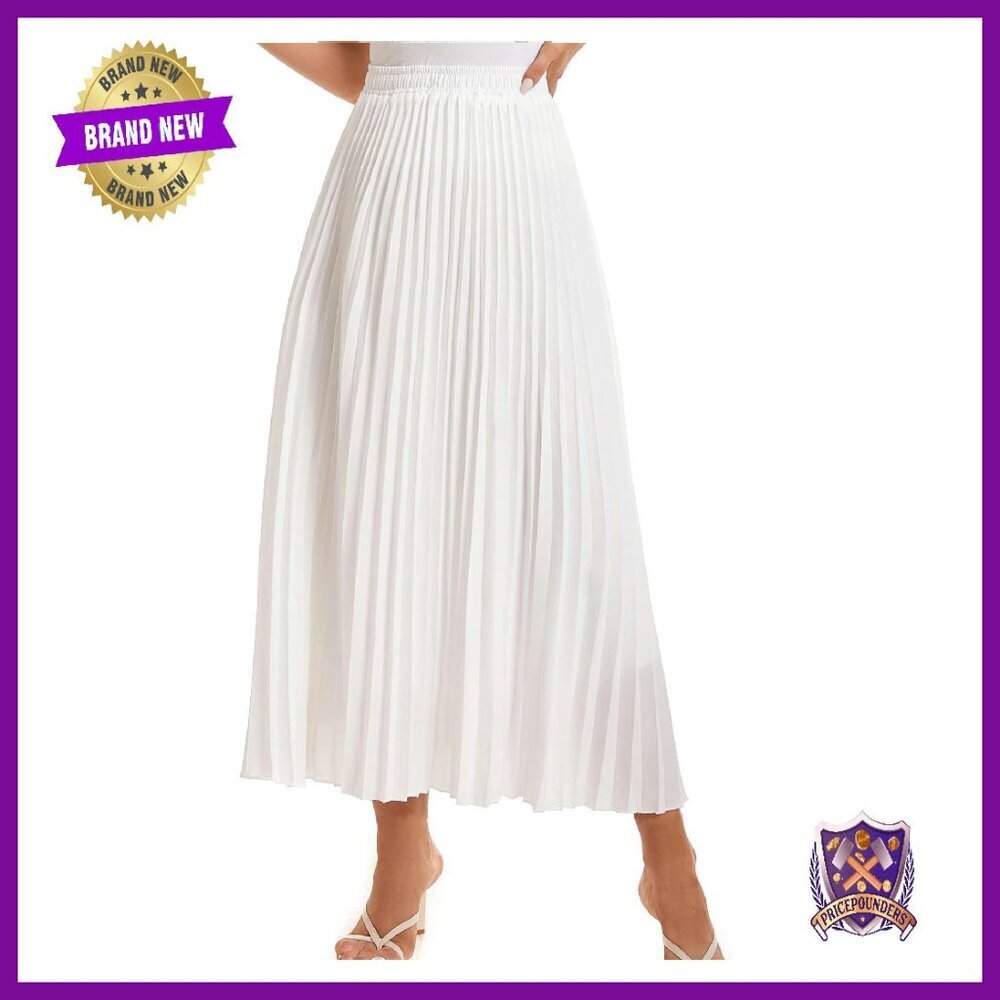High Waist Elastic Pleated Maxi Skirt Boho Swing A-Line Polyester